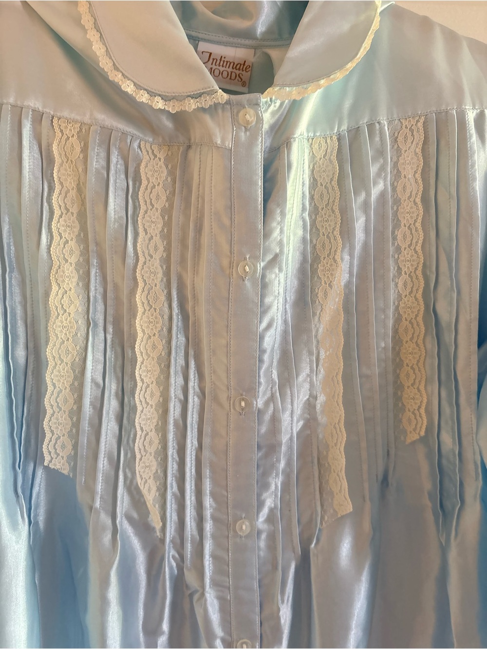 Light Blue Vintage Long Button Satin Nightgown - Picture 2 of 9
